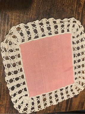 Antique Pink Crochet Trimmed Doily 4pc- Pink and Cream Home Accent
